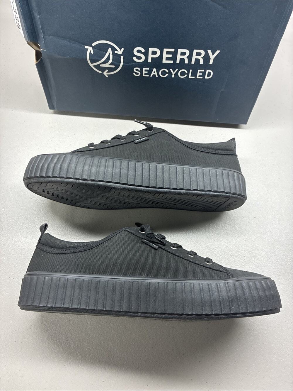 Sperry SeaCycled Pier Wave Platform Black Sneakers Women’s Size 10 New With Box